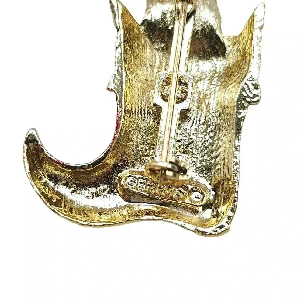 Gerrys Red Enamel Christmas Stocking with Poodle Brooch Pin Gold Tone Vintage